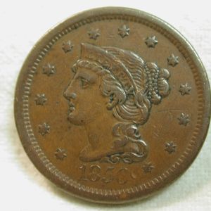 1856 U.S. Large Cent Coronet Modified Portrait-Braided Hair Extremely Fine (Irregular Surfaces)+