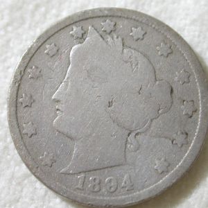 1894 U.S. 5 Cent Liberty Nickel Good