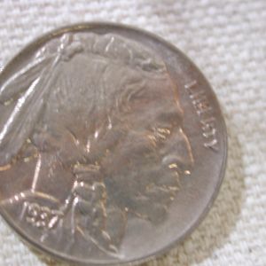 1937-D U.S Five Cent Buffalo Nickel UNC golden toning