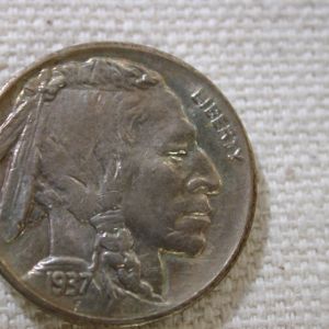 1937-S U.S Five Cent Buffalo Nickel Choice Uncirculated rainbow toning