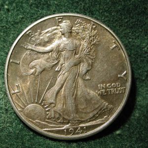 1941-D U.S Walking Liberty Half Dollar Toned Uncirculated