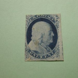 USA - Scott #9 - 1 Cent Blue Benjamin Franklin No Gum 1852 APS Expertized