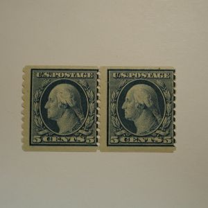 1914 - Blue Pair George Washington 5 Cent Stamp US #447 NH Cat. Val $220