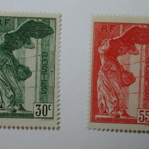 FRANCE #B66-7 - 1937 Winged Victory Semi-Postals 2 Stamp Set Mint/LH