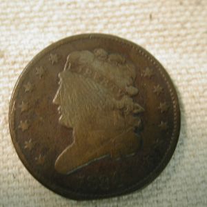 1834 Half-Cent Classic Head Type Clipped Planchet Error Very Fine