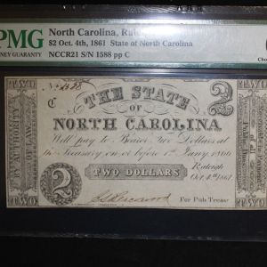 1861 Raleigh North Carolina $2 Note PMG NET 63 Choice Uncirculated