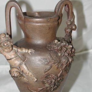 Auguste Moreau patinated Bronze Cherub Putti Vase 8.5 inches tall