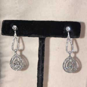 Natural Diamond 2.50 carats dangling bridal double halo teardrop 14KT