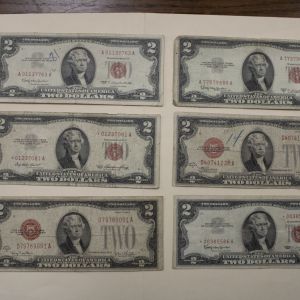 1928-1953-1963 U.S Two Dollar Lot of 6 Notes Good to Very Good