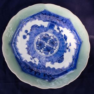 Celadon Blue and White Asian Serving Plate 9"