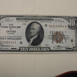 1929 U.S Ten Dollar National Currency Chicago  FR#1860-G Fine
