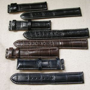 Handmade Alligator black with white stitch watchstrap 18mm lug-18mm at buckle