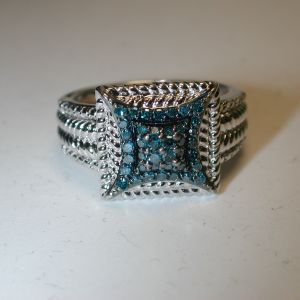 Blue Diamond Sterling Geometric rope square 12mm ring size 8