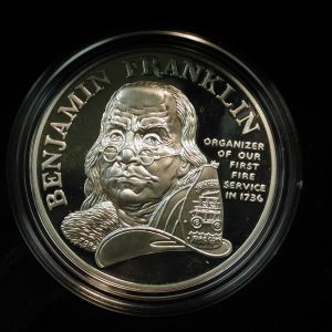 Benjamin Franklin Firefighters Gem Proof Silver Medal 99.9% Silver