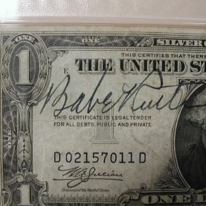 Babe Ruth PSA 8.5 signed 1935 Silver Certificate with NY Football great Ken Strong