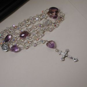 Sterling silver handmade Rosary 45" Amethyst and Ametrine & crystal bead Necklace