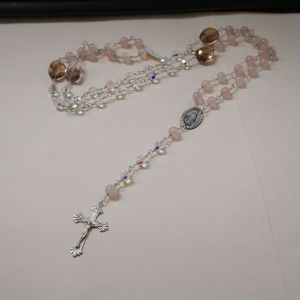Sterling silver handmade Rosary 44" Rose Quartz and Ametrine & crystal bead Necklace