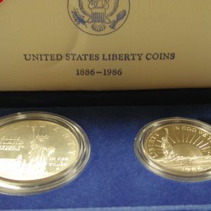 U.S 1986- S Statue of Liberty Half Dollar 2 Coin Proof with box