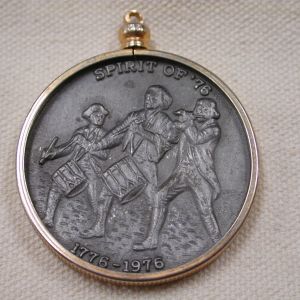 Bicentennial Spirit of 1776 Pendant Pewter Medal in Gold Tone bezel