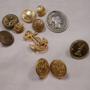 Lot of 11 Pins and Buttons Gold Brass Eagle Military Deer Buck