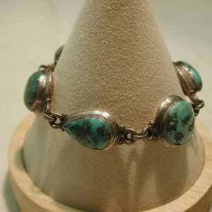 Vintage Teardrop and round Turquoise Sterling bezel set Bracelet 7 inches