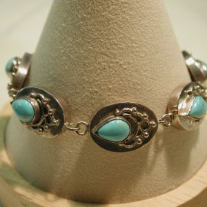 Tear Drop Turquoise set in Ovals filigree Bracelet 7 1/2 inches