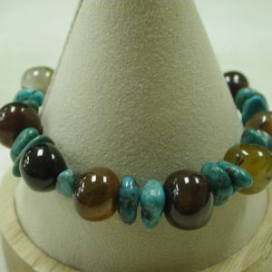 Turquoise Honey Butterscotch Agate Beaded toggle Bracelet 7 1/2 inches