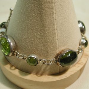 Sterling Silver Green Amber Oval bezel Toggle Bracelet 7-9 inches