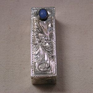 Antique 800 Silver Retro Lipstick Holder Filigree Scroll Chalcedony stone