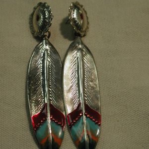 Gas Bijoux Silver Feather dangling enameled Drama Earrings