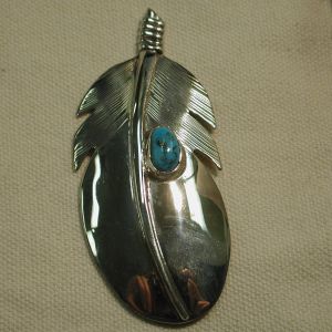 Bennie Ration Navajo Sterling Feather Pin Turquoise 3"