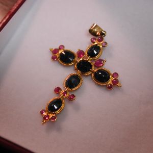 18KT Sapphire Ruby cross 7 carats double sided handmade