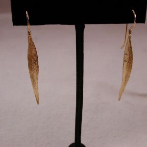 18KT Willow Leaf earrings feather drop hinged wire diamonds