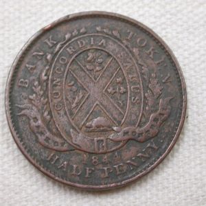 1844 Canada Bank of Montreal Half Penny Very Fine