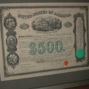 1866 US $500 Signed General Santa Anna Mortgage Bond framed Historical Document