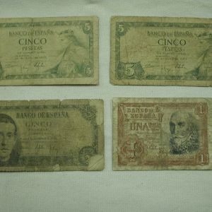 Assorted Spain Cinco Pesetas Currency 1954 - 4 Pieces Circulated