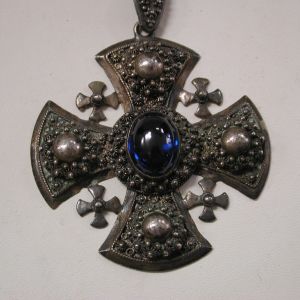 Maltese Sterling Cross Jerusalem Fleur de lis chain Blue sapphire Crusades GOT