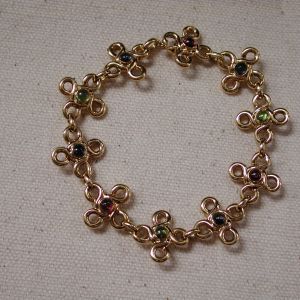 Chanel 18KT Gold Link 5CT gemstone Bracelet 7 1/4" original box