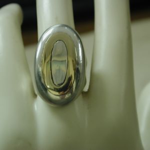 Minas Sterling and 14KT yellow inlaid Oval modern Sculptural 30 x 27