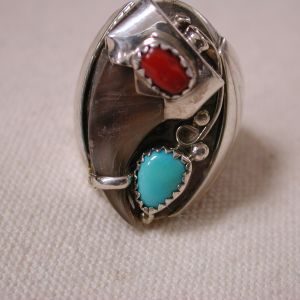 Sterling Ring Turquoise Carnelion wild boar tooth ring size 8.75  handcrafted