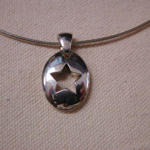 Tiffany Silver Star Pendant Stencil Cut out 16" wire cord