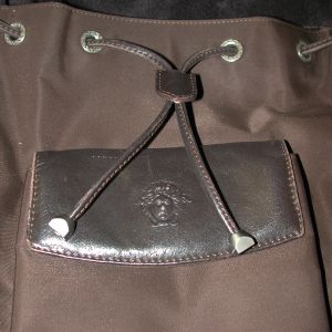 Gianni Versace vintage Brown Leather Nylon Shoulder Satchel