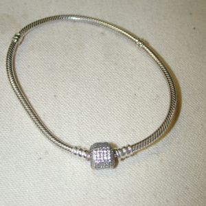 Pandora 8" Sterling Pave clasp charm snake chain bracelet