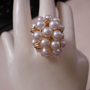 Dramatic 14KT yellow Pearl Cluster Leaves Ring 32 x 22mm Size 9.25