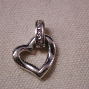 14KT white gold diamond heart slide pendant charm assymetrical