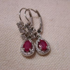 14KT white gold Ruby and Diamond dangling teardrop earrings