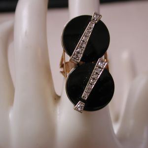 14KT vintage Drama Onyx Diamond double Exclamation Point 6.75