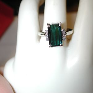 4 carat+ Green Tourmaline Diamond 14KT ring size 8 adjustable knuckle shank