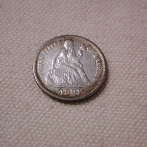 1891 U.S Liberty Seated Dime Variety 4 About Uncirculated