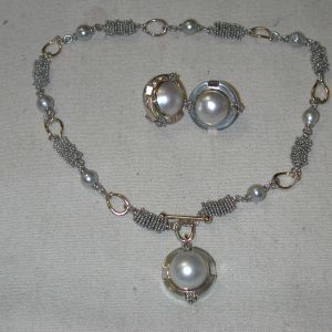 Michael Dawkins Sterling and Gold Pearl Popcorn Necklace Earring Set